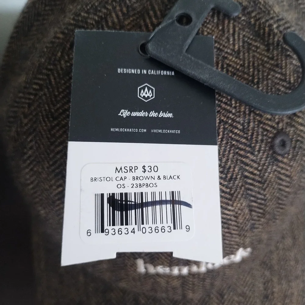 NWT Hemlock Co Cap Hat Brown Black Herringbone Wool Blend Snapback Adjustable OS